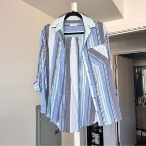 Striped Blue and White Button-Up Shirt